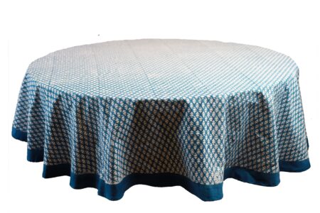 Round table cloth with blue floral pattern – 72-inch size
